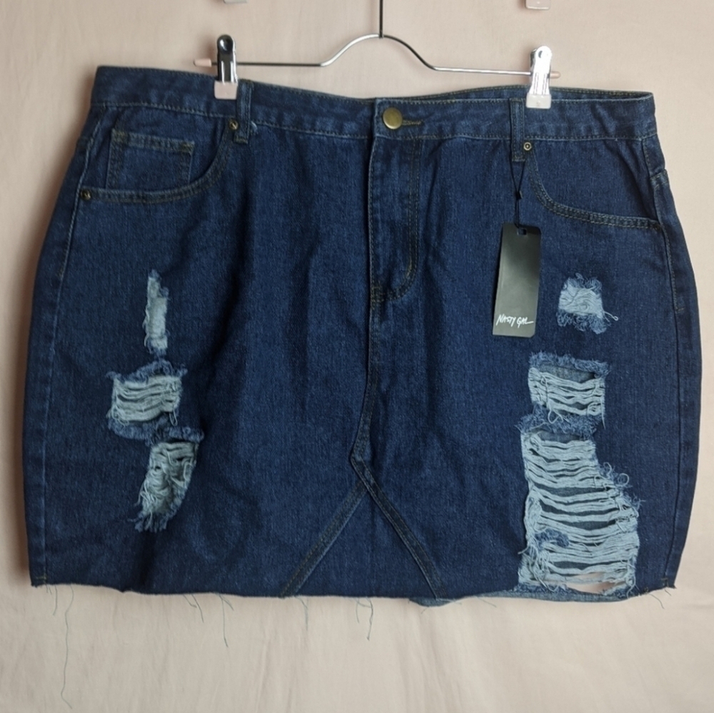 Nasty Gal Distressed Denim Mini Skirt size 18